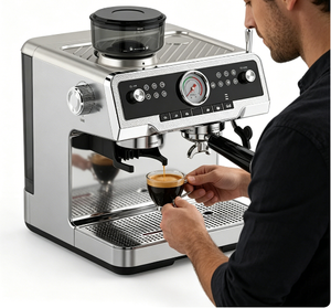 Cafetera Espresso Profesional HY con Molinillo, Manómetro, Semiautomática, para Baristas, Venta al por Mayor - Product Image 1