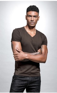 T-shirt attillata da uomo con scollatura in tinta unita da uomo con scollatura a manica corta con scollo a forma di maglietta sotto - Product Image 4