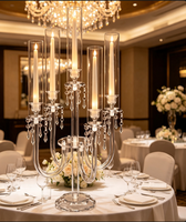 Centre de table CDOR, candélabre pour mariage, fête, réception, décoration, acrylique, 5 bras, porte-bougie LED transparent