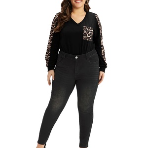 Pantalones vaqueros elásticos de mezclilla negros de talla grande, de cintura media, ajustados, tipo lápiz, para mujer/mamá, al por mayor - Product Image 5