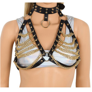 Soutien-gorge de bondage en or <span class=keywords><strong>sexy</strong></span>, en forme de cage, haut court, drapé, chaîne, harnais, bijoux pour boîte de nuit, fabricant chinois, vente en gros - Product Image 3