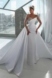 S6986F livraison directe nouveau <span class=keywords><strong>Saton</strong></span> haut de gamme à manches longues dentelle coupe ajustée mariée grande taille robe de bal robes de mariée - Product Image 3
