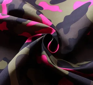 wholesale 100% polyester heat transfer printed camouflage peach skin fabric for swimwear and down jacket shell fabric use