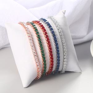 थोक लक्जरी अलक गुलाब सोना मढ़वाया रंगीन वर्ग आइस्ड बाहर घन Zirconia जेड डायमंड एडजस्टेबल टेनिस कंगन महिलाओं के लिए - Product Image 2