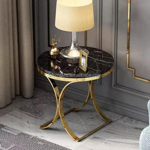 Mesa Auxiliar de Piedra Sinterizada de Lujo Ligero, Mesa de Noche/Mesa de Centro Moderna y Duradera con Esquinas Metálicas, Muebles para el Hogar, para Sala de Estar - Product Image 3