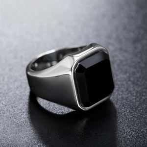 Mens Black Onyx <b>Rings</b> Stainless Steel Square Agate Signet <b>Rings</b> for Men,Fashion Pinky Thumb <b>Ring</b> Jewellery, Men's Jewelry - Product Image 2