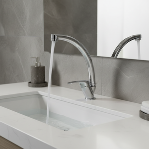 Robinet de lavabo moderne en laiton sans plomb, monocommande, à poser sur le comptoir, anti-rayures, poli, eau chaude/froide, garantie 2 ans - Product Image 3