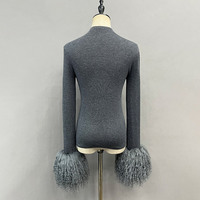 Pull en laine véritable tricoté pour femme, style élégant et luxueux, hiver, manches longues, avec poignets en fourrure de Mongolie véritable, personnalisable