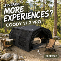 Tente gonflable Coody 17.2 Familia Pro Air - Noire, grande, luxueuse, durable, en tissu de coton, pour le camping en plein air, quatre saisons