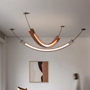 Italian Leather Belt Chandelier Long Gold LED Adjustable Height Designer Art Lighting For Living Room And Dining Room - Product Image 3
