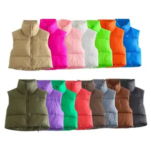 Jaket Crop Puff wanita, jaket kustom wanita Puffer dengan mantel bawah ukuran Plus musim dingin