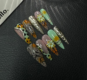 Faux ongles en acrylique ABS faits à la main avec un design scintillant, à presser, strass artificiels pour les doigts - Product Image 1