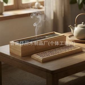 Bamboo <b>Incense</b> <b>Box</b> With Laser Engraving 24x6x5 Cm Hand Made For Indoor Aromatherapy Diffuser Decor - Product Image 3