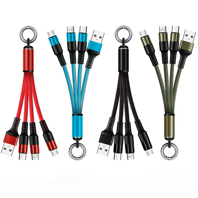 3-in-1 Fast Charging Type C Micro Short USB Cable Smart Power Keychain for Mobile Phones Camera Computer Metal Copper Nylon