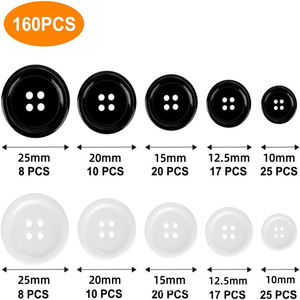 160 Uds. Botones de costura de resina negra, traje artesanal de 4 agujeros, abrigo, camisa, botones redondos mezclados con caja de almacenamiento con compartimentos - Product Image 2