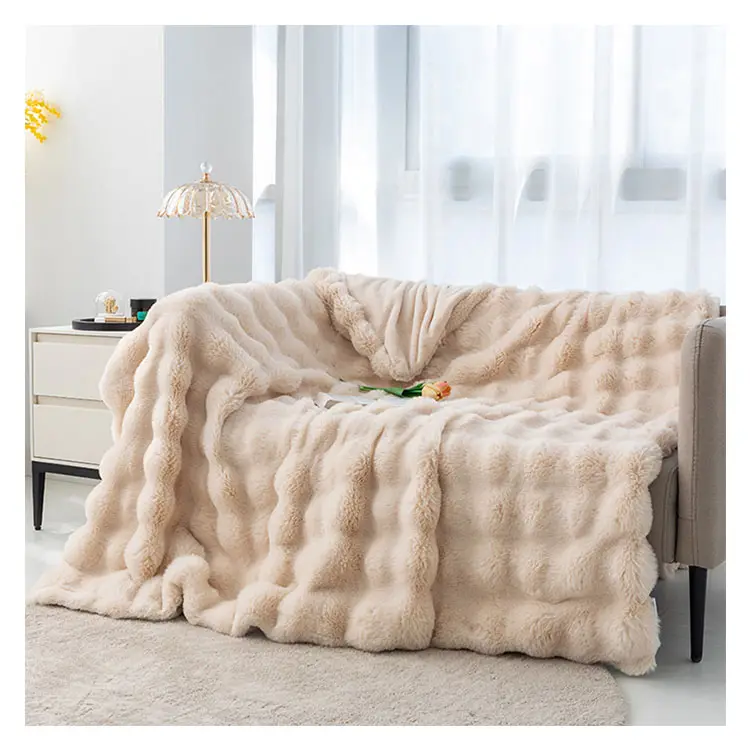 Mantas de Sherpa de doble capa de piel sintética esponjosa cálida de lujo con estilo personalizado para la decoración de Invierno y del hogar