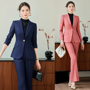 Women's 2025 Pink Striped Suit Set Two Piece Anti-Wrinkle Professional Wear - Product Image 1