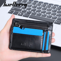 Baellerry dompet bisnis pria kulit Pu, tempat kartu ID ritsleting kecil ramping