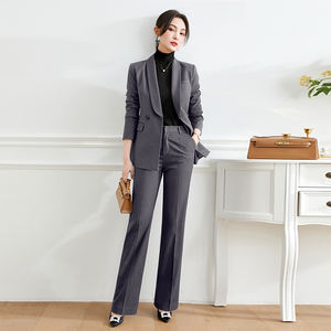 Traje gris femenino de alta calidad para otoño e invierno, elegante y grueso, para entrevistas de entrevistas de trabajo, gerente de hotel, funcionaria, vestido formal de negocios. - Product Image 2