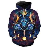 Hoodie & Sweatshirt Pria Ukuran Besar, Hoodie Embos dengan Logo Custom, Hoodie Serigala 3D Musim Dingin Pria