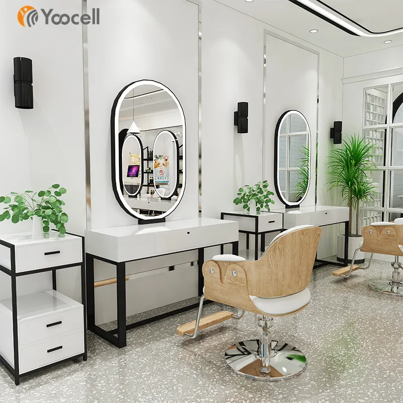 Yoocell 새로운 디자인 살롱 이발사 양면/단일 양면 미러 스테이션 이발사 스타일링 스테이션