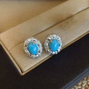 ต่างหูเงินแท้ S925 สไตล์โบราณ รูปไข่ ประดับเทอร์ควอยซ์ พร้อมเพชร ให้ความรู้สึกหรูหรา งานฝีมือขัดเงา ดีไซน์เฉพาะตัว - Product Image 4