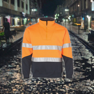 Two Tone Contrast Reflective Tape Half Zip Mock Collar <b>Work</b> Sweatshirt Custom Logo OEM <b>Fleece</b> Hi Vis <b>Mens</b> Pullover - Product Image 3
