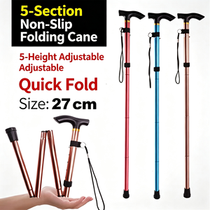 Bastón Plegable Ajustable de 3 Secciones de Aleación de Aluminio con Bloqueo Giratorio y Punta de Goma para Caminar al Aire Libre - Product Image 2