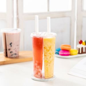 Gobelets jumeaux en plastique PP de 24 oz (700 ml) à double compartiment pour jus, avec couvercle et étiquette IML, pour bubble tea - Product Image 1