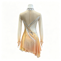 Robe de patinage et de danse pour enfants et adultes, dégradé jaune et blanc, maille à manches longues, jupe superposée avec strass, pour compétition et spectacle de patinage sur glace
