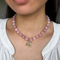 Collar con Colgante de Inicial de Acero Inoxidable, Collares de Moda con Cuentas Grandes de Piedra Natural y Cristal para Mujer, Joyería Diaria