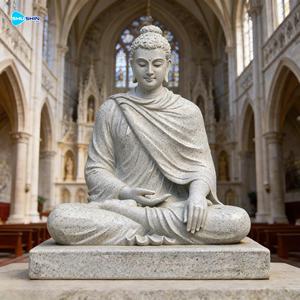 Handgemaakt design, natuurlijk massief wit marmeren Boeddha zittend op lotus standbeeld voor tuin & villa - Product Image 5