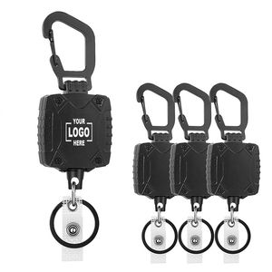 Custom Tactical Retractable Keychain Heavy Duty Wire Rope Carabiner Durable Badge Holder Reel Mountaineering Buckle Key Chain