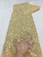 Tissu en dentelle brodée de sequins perlés 100% polyester avec motif floral pour robes de mariée élégantes et luxueuses