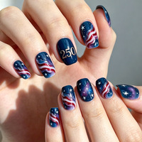 Ensemble de manucure carrée européenne courte et brillante avec faux ongles portables sculptés en résine à motif vague étoilée - 30 pièces amovibles pour femmes