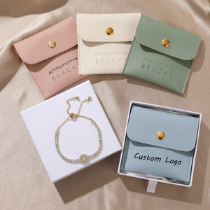 Custom Logo Print PU Bag Premium PU Faux Leather Button Pouches for Jewelry or Gift Packaging Leather Jewelry Pouch - Product Image 6