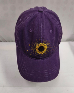 Washed <b>Purple</b> Sunflower Embroidered 6-Panel Jersey Baseball Cap Adjustable Metal Buckle Cotton Common Custom Logo for Outdoor - Product Image 4