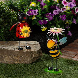 Nueva Colección Primavera/Verano 2026, Lámpara Solar Decorativa para Jardín, Estatua de Metal de Abeja y Mariquita con Fibra Óptica - Product Image 1