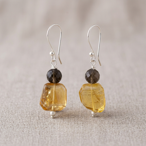 Pendientes Colgantes Geométricos Vintage de Plata 925 con Citrino y Cuarzo Ahumado para Mujer, Ideales para Bodas, Fiestas, Uso Diario y Regalos - Product Image 3