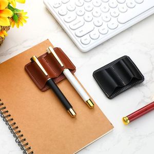 Stylish Journal Pen Holder Retro PU Leather Metal Pen Clips Notebook Pen Sleeve for Office Planner <b>Clipboard</b> - Product Image 1