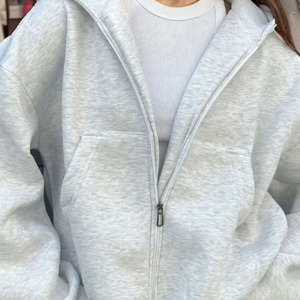 OEM Solid Color Customized New Activewear <strong>Women</strong> Sports Outfit <strong>Hoodies</strong> 100% Cotton Loose <strong>Zipper</strong> Ladies Sweatshirts - Product Image 1
