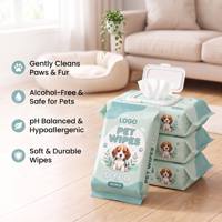 Lingettes pour animaux de compagnie (chiens et chats) sans alcool, résistantes aux déchirures, nettoyage en profondeur, texture perlée, 50 g/m², durée de conservation 18 mois, lot de 50 – Approvisionnement direct usine