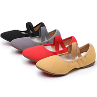Chaussures de ballet à talon plat en toile avec semelle en caoutchouc pour femmes, idéales pour les enseignantes et les adultes, pour la danse carrée