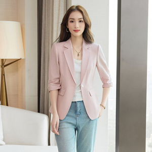 Women's Blazer Light Blue Cotton Linen Blend Slim Fit Summer Style - Product Image 3