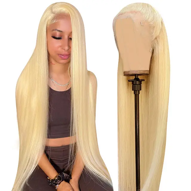 180 200 250 Density Human Hair 613 Wig Virgin Cuticle Aligned Blond Hd Lace Front Straight 613 Lace Frontal Wigs For Black Women