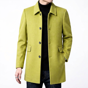 Manteau d'hiver long élégant pour homme, coupe ajustée, col classique, boutons sur le devant, vêtements d'extérieur personnalisés pour occasions formelles, décontractées et streetwear - Product Image 1