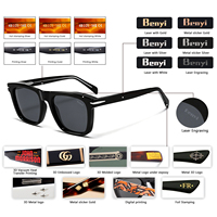 Lunettes de soleil polarisées surdimensionnées carrées noires vintage 2027 en acétate, avec logo personnalisé, monture épaisse, pour hommes et femmes, transparentes