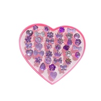 Set Cincin Resin Plastik Berkilau Berlian Imitasi Kristal Desain Bunga Putri Kecil Lucu untuk Anak-anak untuk Bayi Perempuan