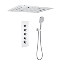 Système de douche encastré moderne en acier inoxydable à 4 fonctions, avec pommeau de douche pluie au plafond et douchette à main, pour salle de bain