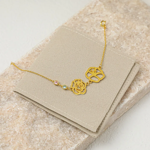 Bracelet en acier inoxydable avec pierre de <span class=keywords><strong>naissance</strong></span> personnalisée, étanche, avec charme floral vintage, pierre CZ, sans rouille - Product Image 4